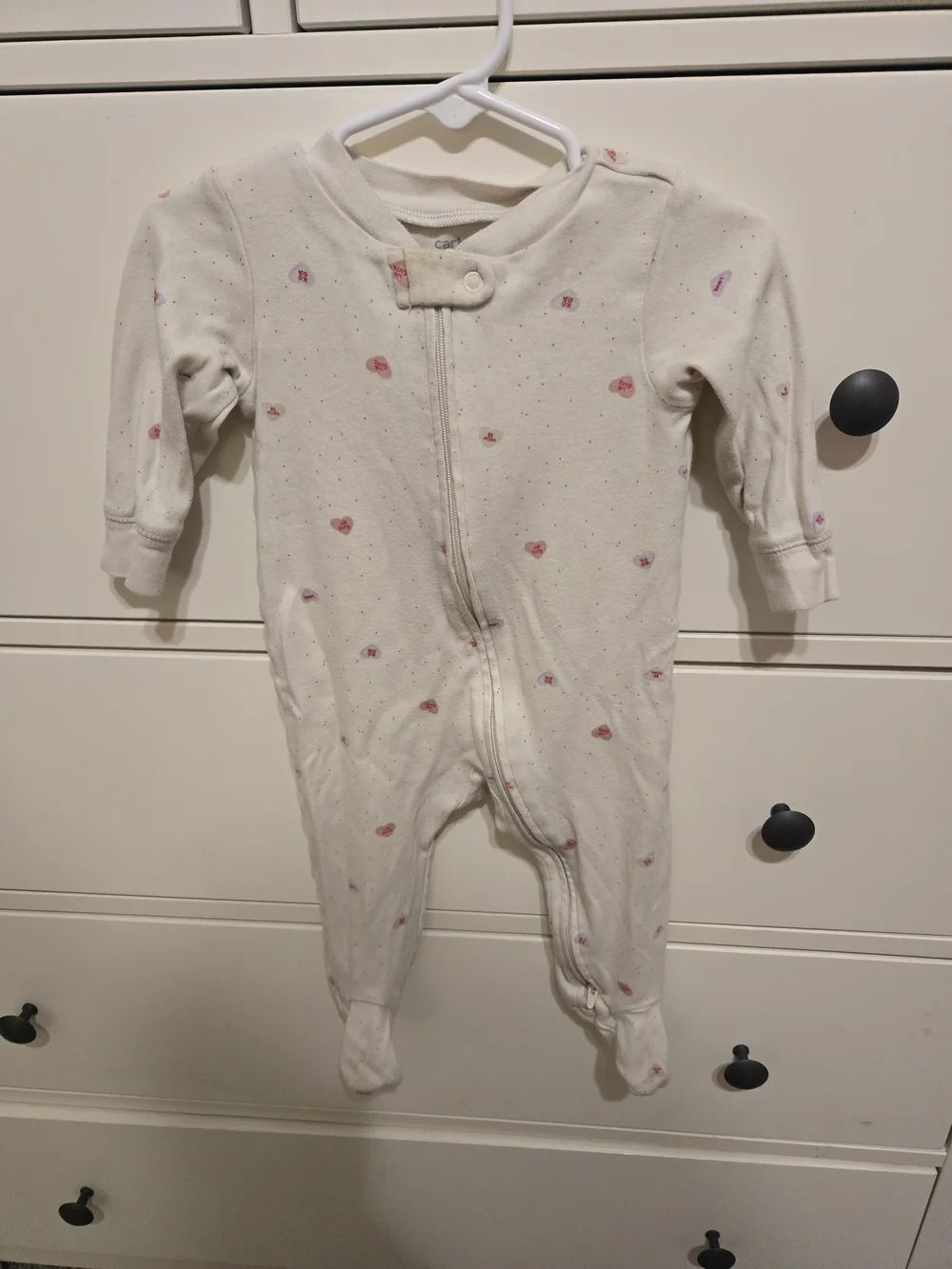 Carter's Cream Footed One-Piece with Pink Heart Accents 9M